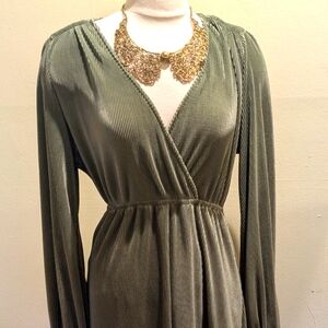 Baltic Born Green V-Neck Wrap Dress with Bishop Sleeves